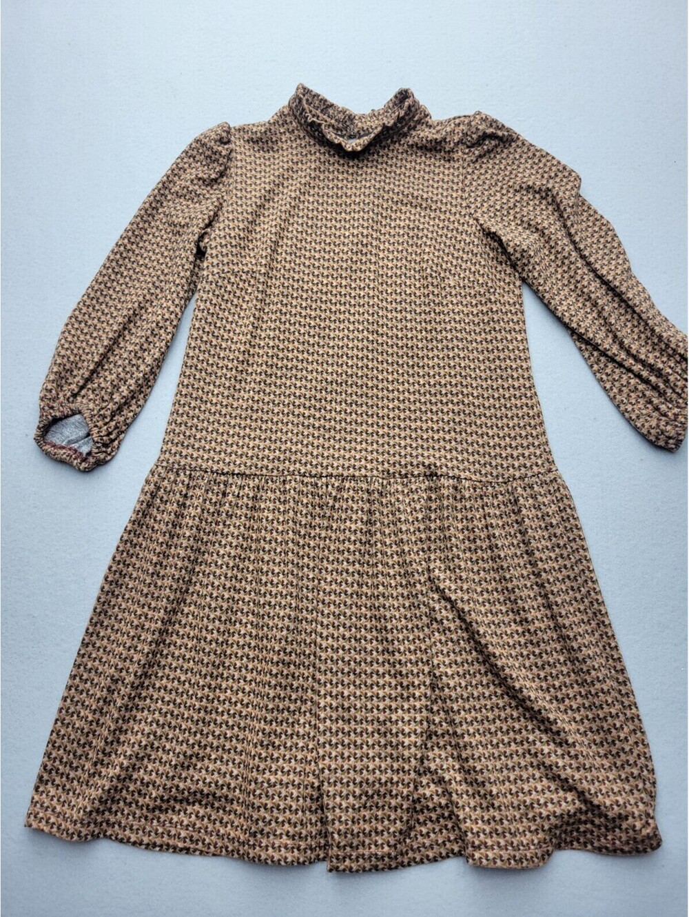 52Seven Womens Dress 3/4 Medium Brown Drop Waist MIni Sleeve Plaid Casual Party